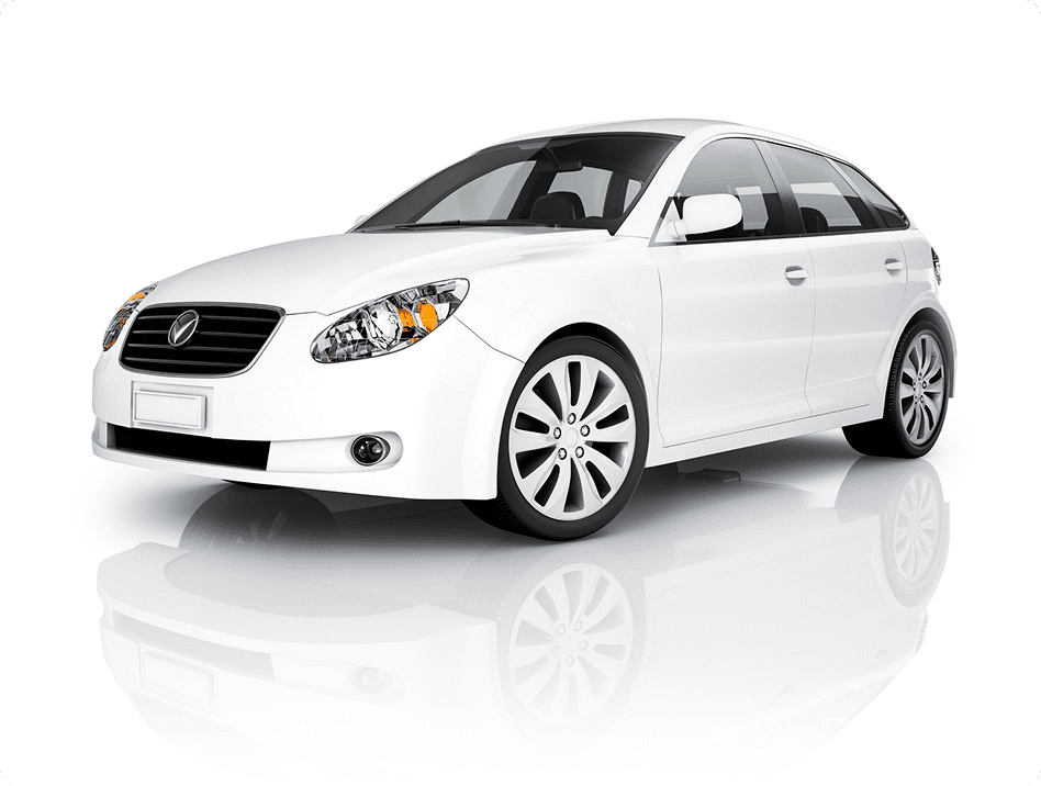 Compact white vehicle, side view