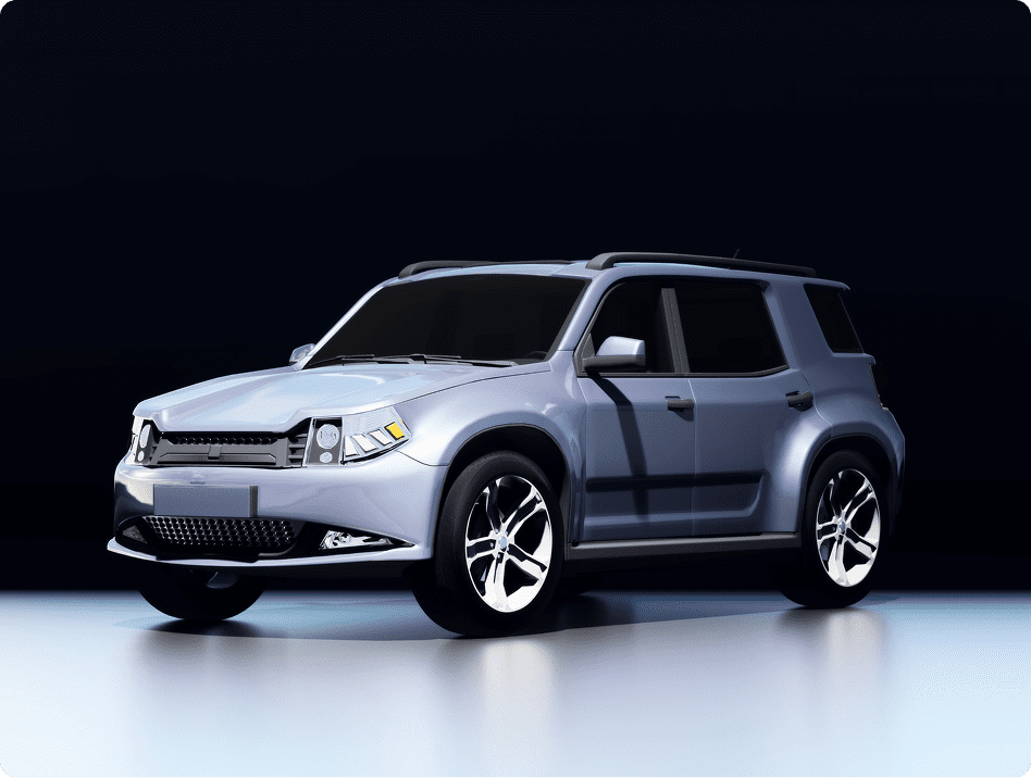 Silver SUV on a dark background
