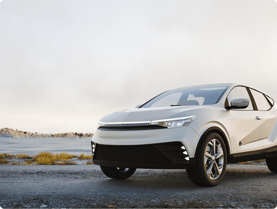White SUV on a gravel road